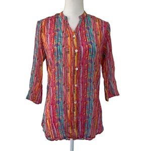 APNY Pink Blue Multicolored 3/4 Sleeve Top High Low XS